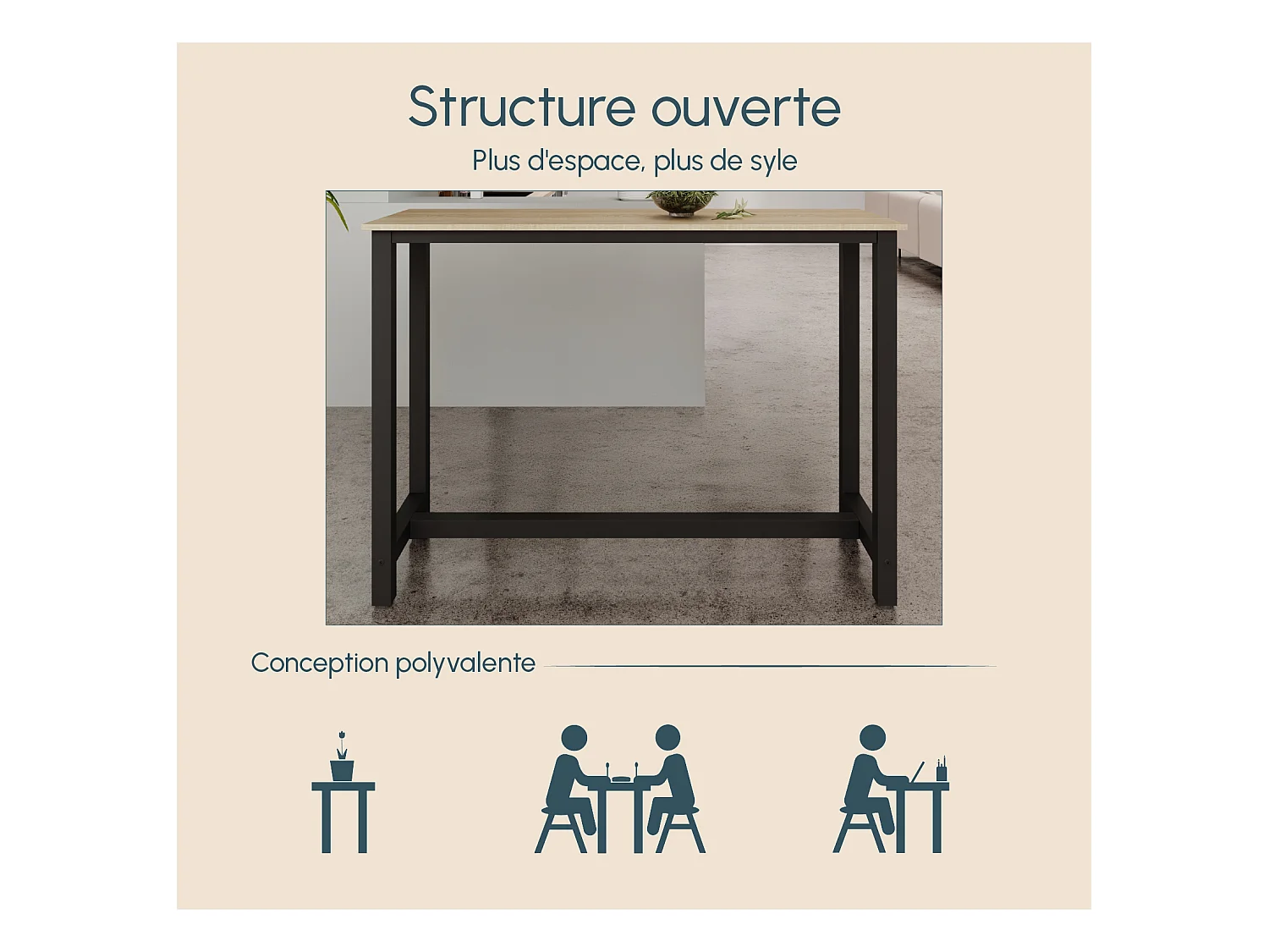 Table haute pour Cuisine Salle à manger en Noir et Sonoma 140x40x100cm Ani