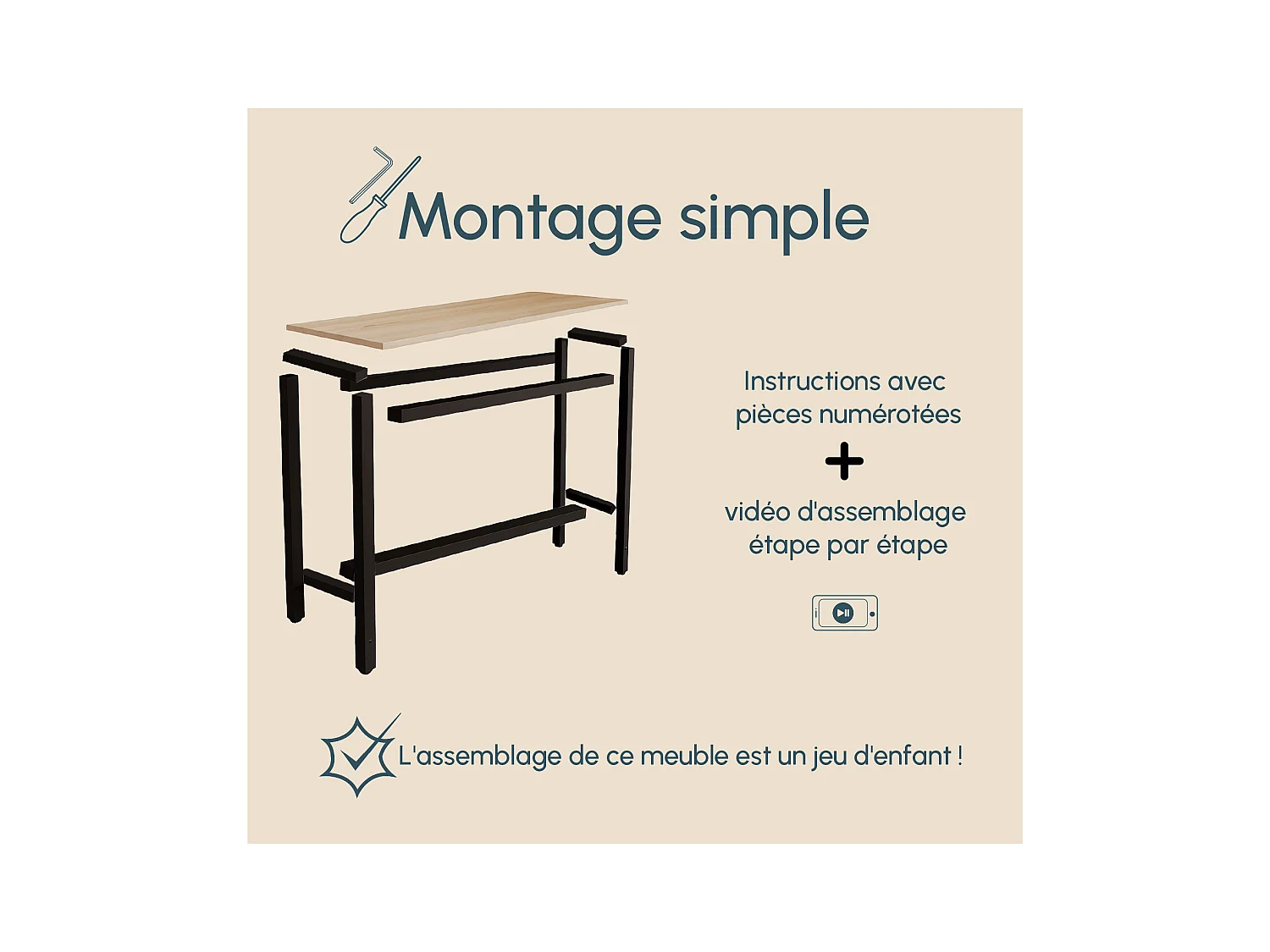 Table haute pour Cuisine Salle à manger en Noir et Sonoma 140x40x100cm Ani