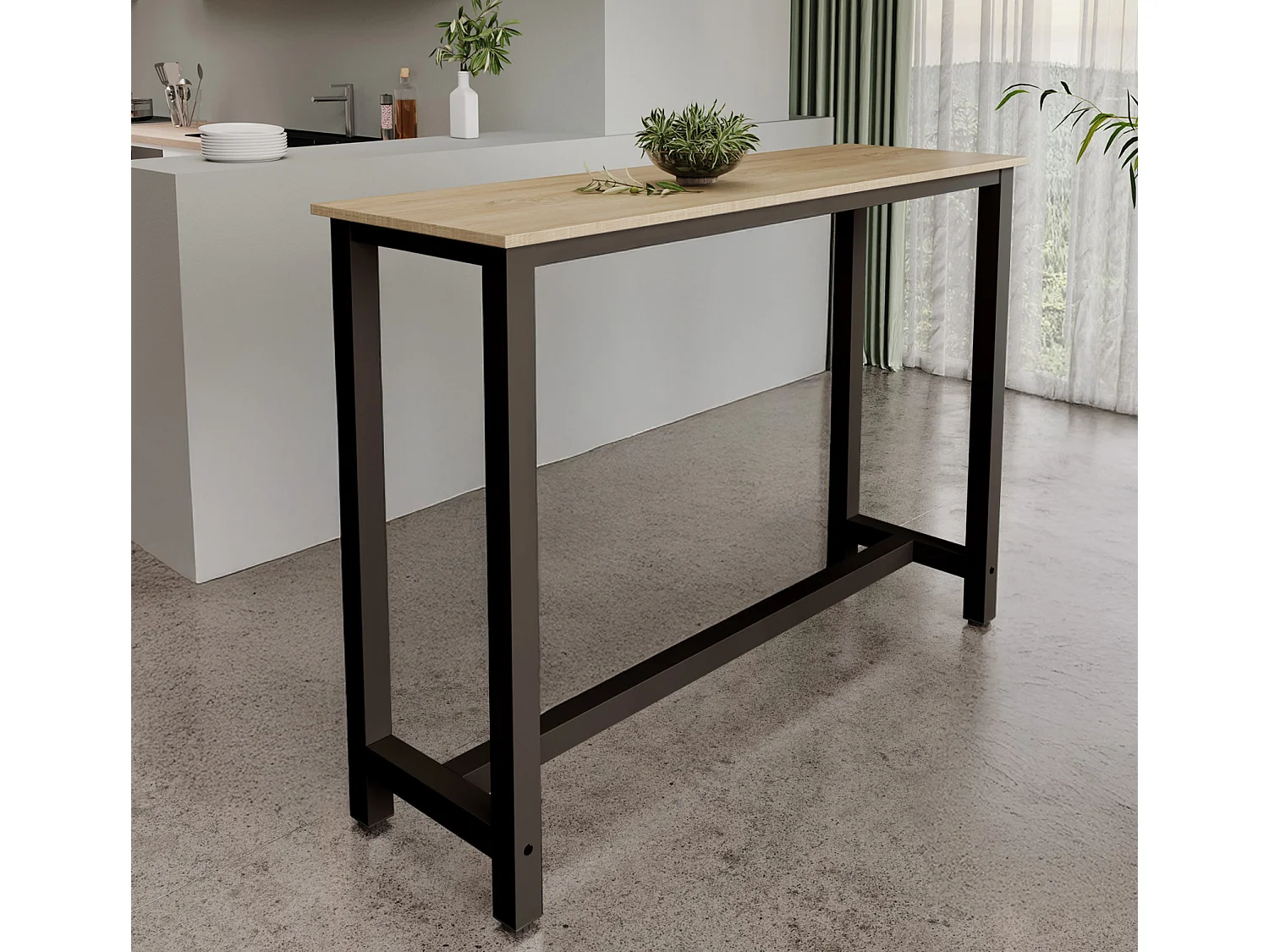 Mesa alta para Cocina Comedor en Negro y Sonoma 140x40x100cm Ani