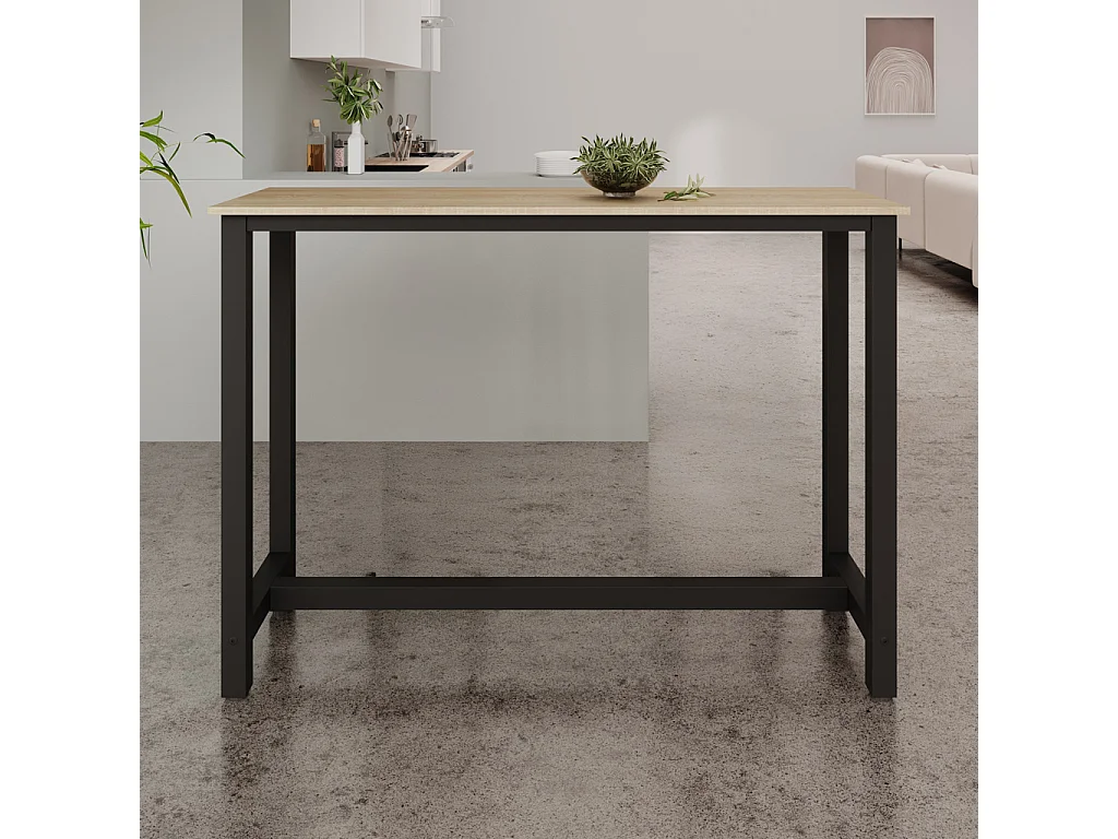 Mesa alta para Cocina Comedor en Negro y Sonoma 140x40x100cm Ani