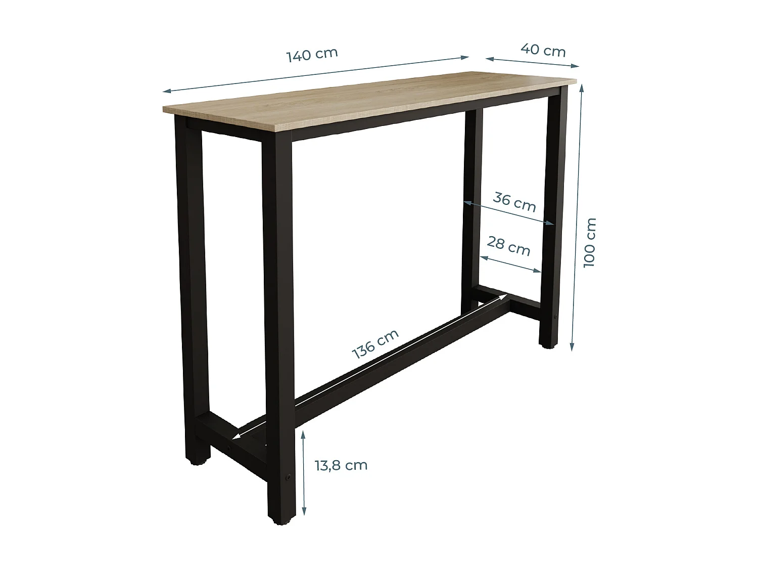 Mesa alta para Cocina Comedor en Negro y Sonoma 140x40x100cm Ani