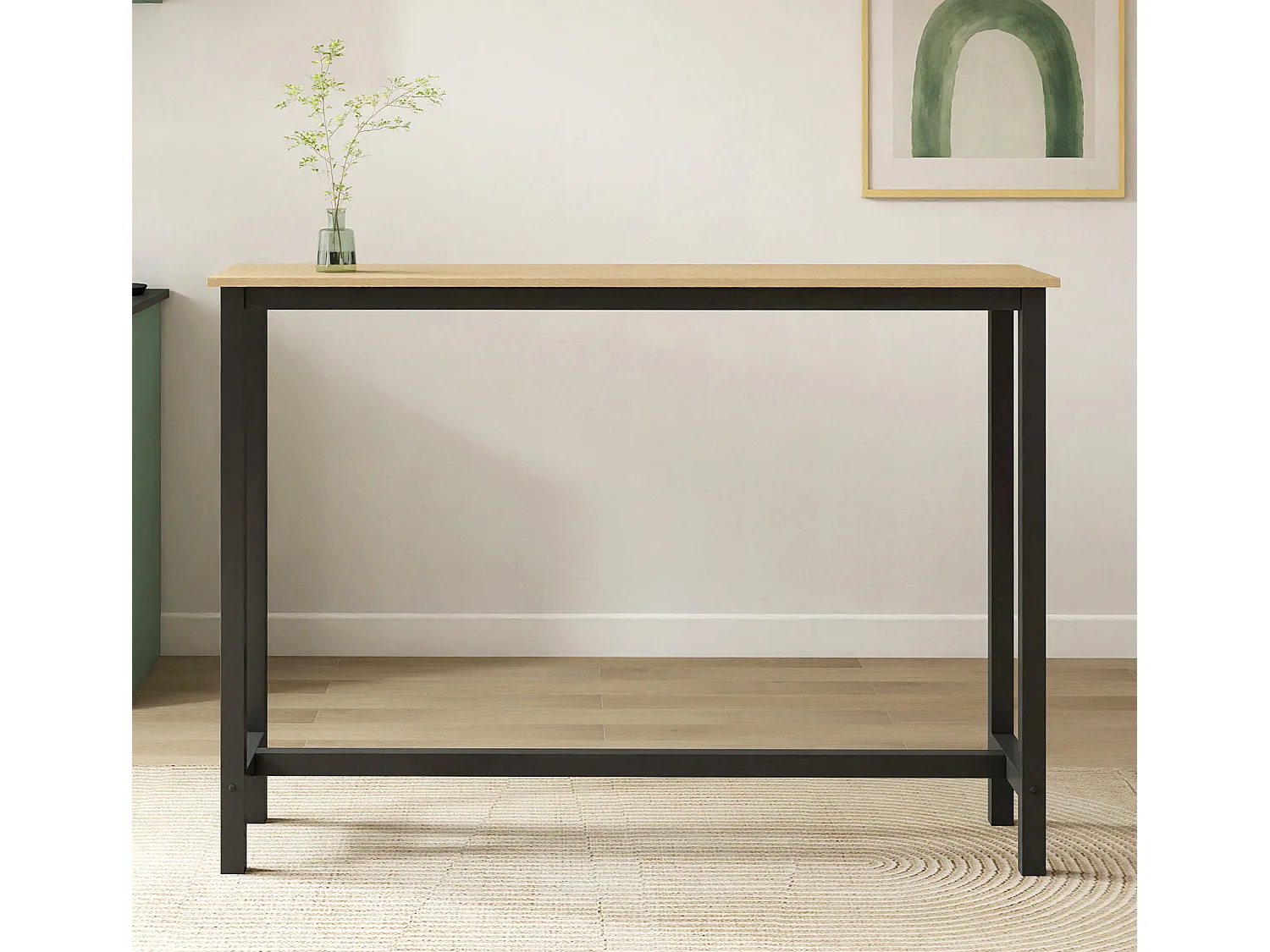 Table haute pour Cuisine Salle à manger en Noir et Sonoma 140x40x100cm Ani