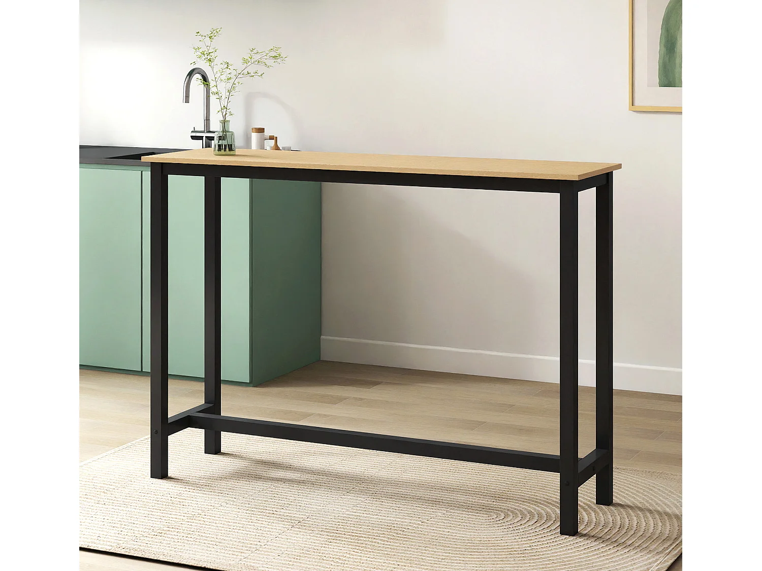 Table haute pour Cuisine Salle à manger en Noir et Sonoma 140x40x100cm Ani