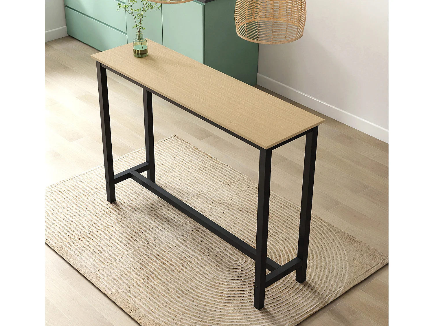 Table haute pour Cuisine Salle à manger en Noir et Sonoma 140x40x100cm Ani