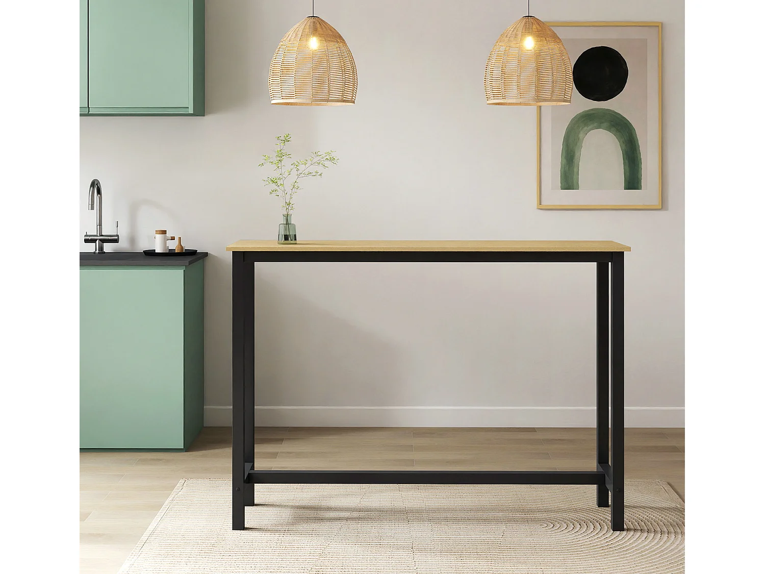 Table haute pour Cuisine Salle à manger en Noir et Sonoma 140x40x100cm Ani