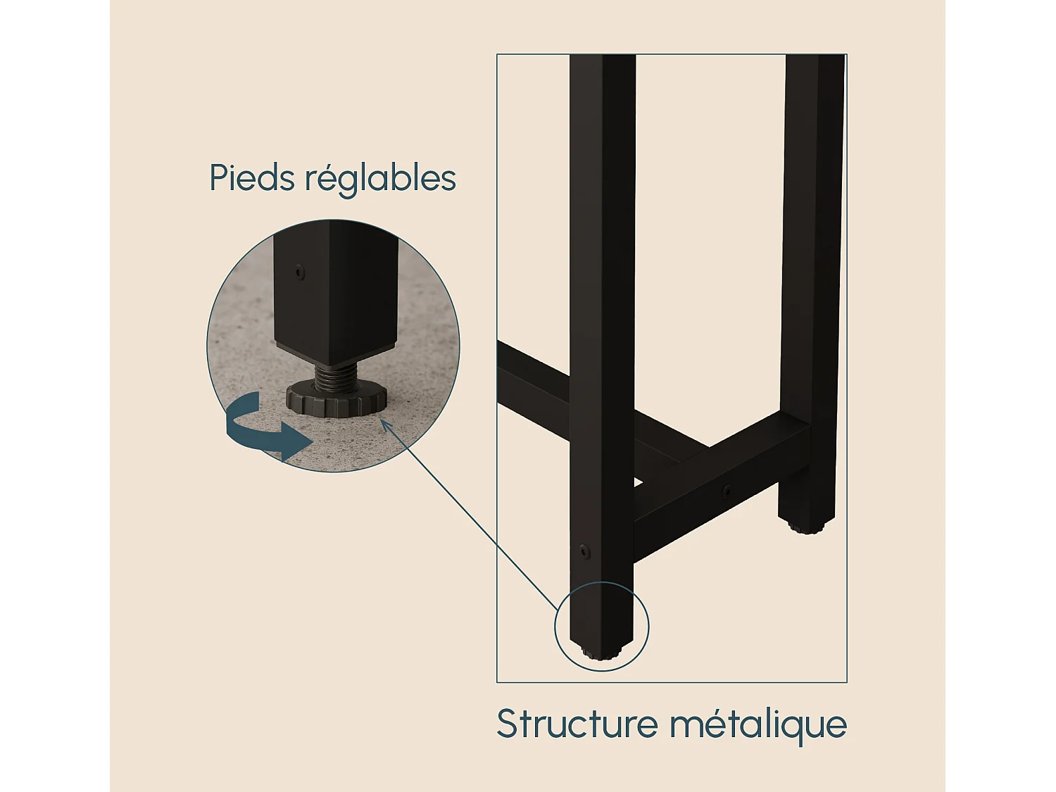 Table haute pour Cuisine Salle à manger en Noir et Sonoma 140x40x100cm Ani