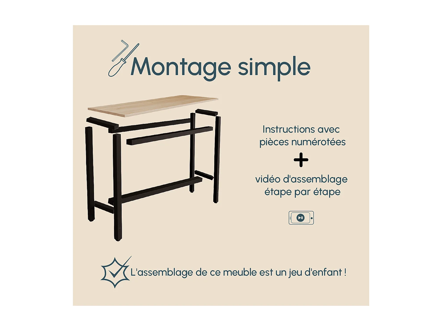 Table haute pour Cuisine Salle à manger en Noir et Sonoma 140x40x100cm Ani