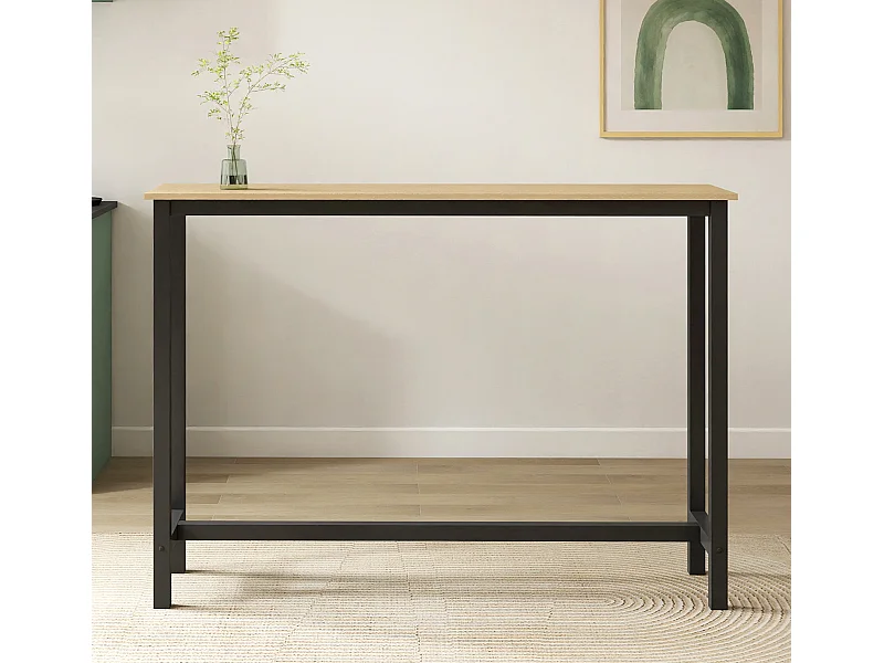 Table haute pour Cuisine Salle à manger en Noir et Sonoma 140x40x100cm Ani