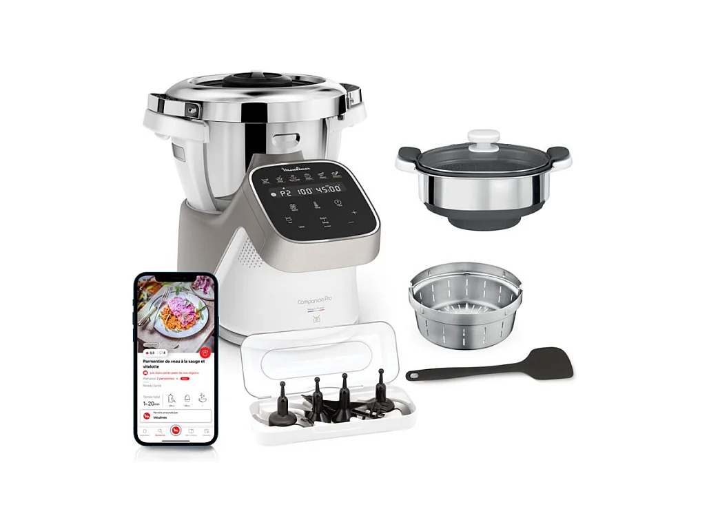 Robot cuiseur Moulinex Companion Pro avec Cuiseur vapeur YY5286FG 1550 W Argent