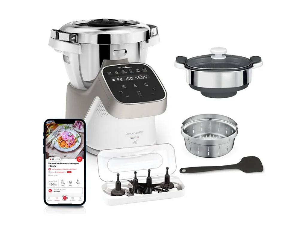 Robot cuiseur Moulinex Companion Pro avec Cuiseur vapeur YY5286FG 1550 W Argent