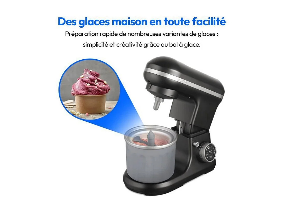 Robot pâtissier - MEDION - MD18420 - 1200 W - 5 L - 8 vitesses - Bol a glace - Noir