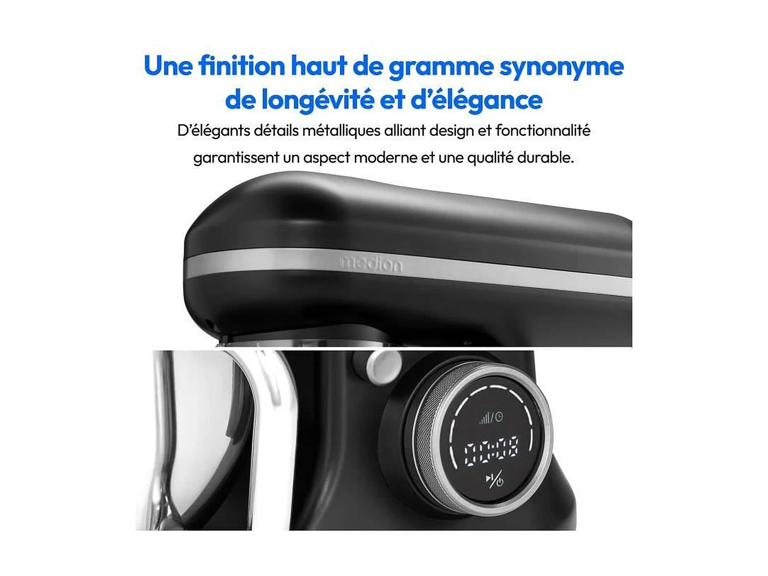 Robot pâtissier - MEDION - MD18420 - 1200 W - 5 L - 8 vitesses - Bol a glace - Noir