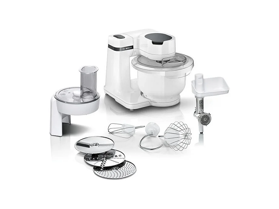 Robot pâtissier BOSCH Serie 2 - 700 W - 4 vitesses - 3,8 L - 3 disques - hachoir a viande - Blanc