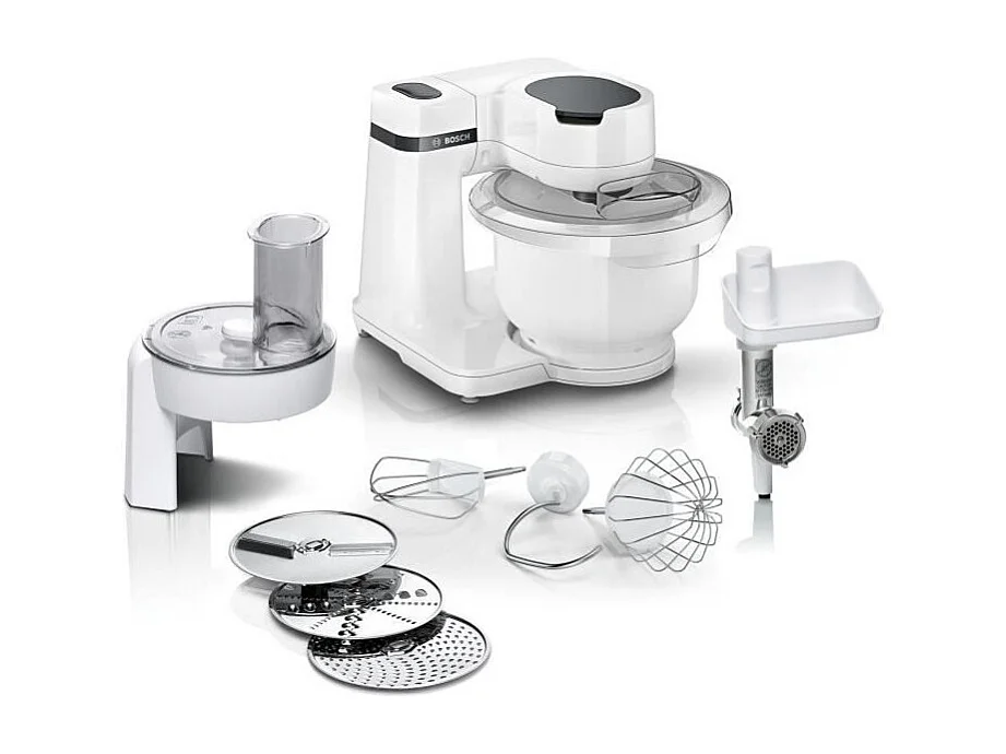 Robot pâtissier BOSCH Serie 2 - 700 W - 4 vitesses - 3,8 L - 3 disques - hachoir a viande - Blanc