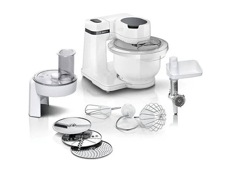 Robot pâtissier BOSCH Serie 2 - 700 W - 4 vitesses - 3,8 L - 3 disques - hachoir a viande - Blanc
