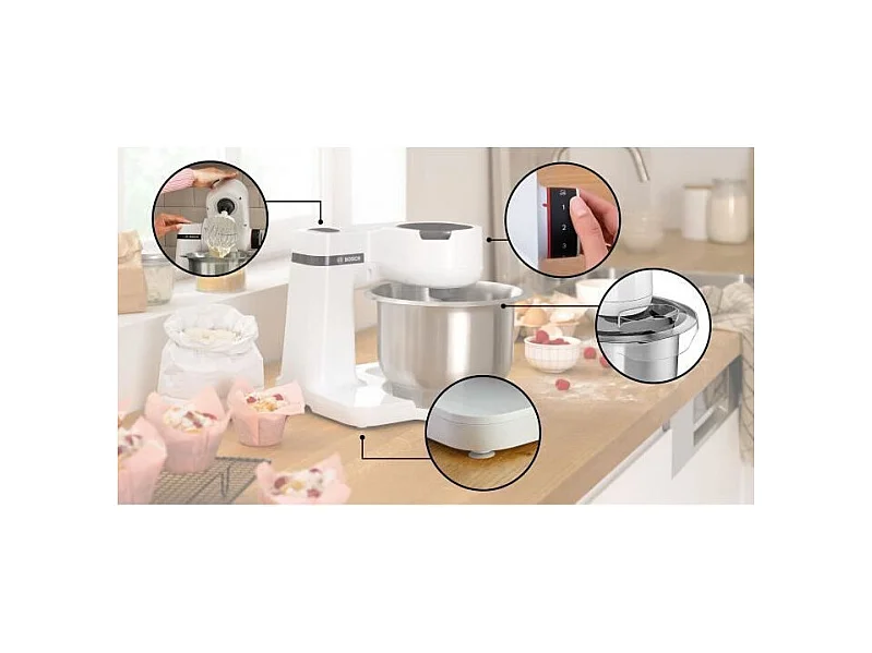 Robot pâtissier - BOSCH - MUMS2EW00E Serie 2 - 700 W - 4 vitesses - Blanc
