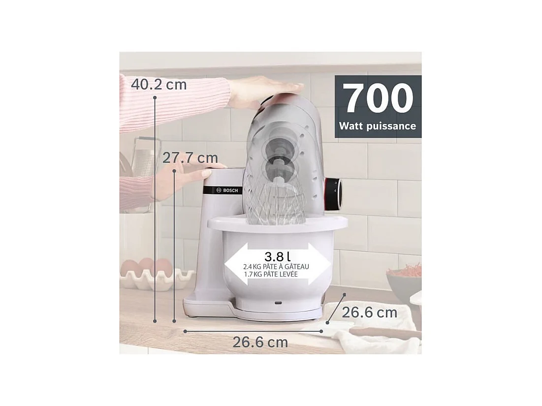 Robot pâtissier BOSCH Serie 2 MUMS2AW00 - 700 W - 4 vitesses - 3,8 L - Blanc