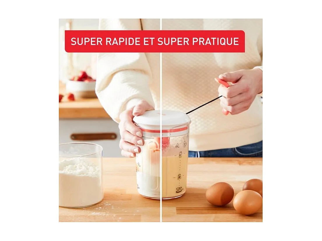 TEFAL Crepes Express Mélangeur pâte a crepes, Préparation en 2 minutes, Sans grumeaux, 3 recettes graduées intégrées K1844