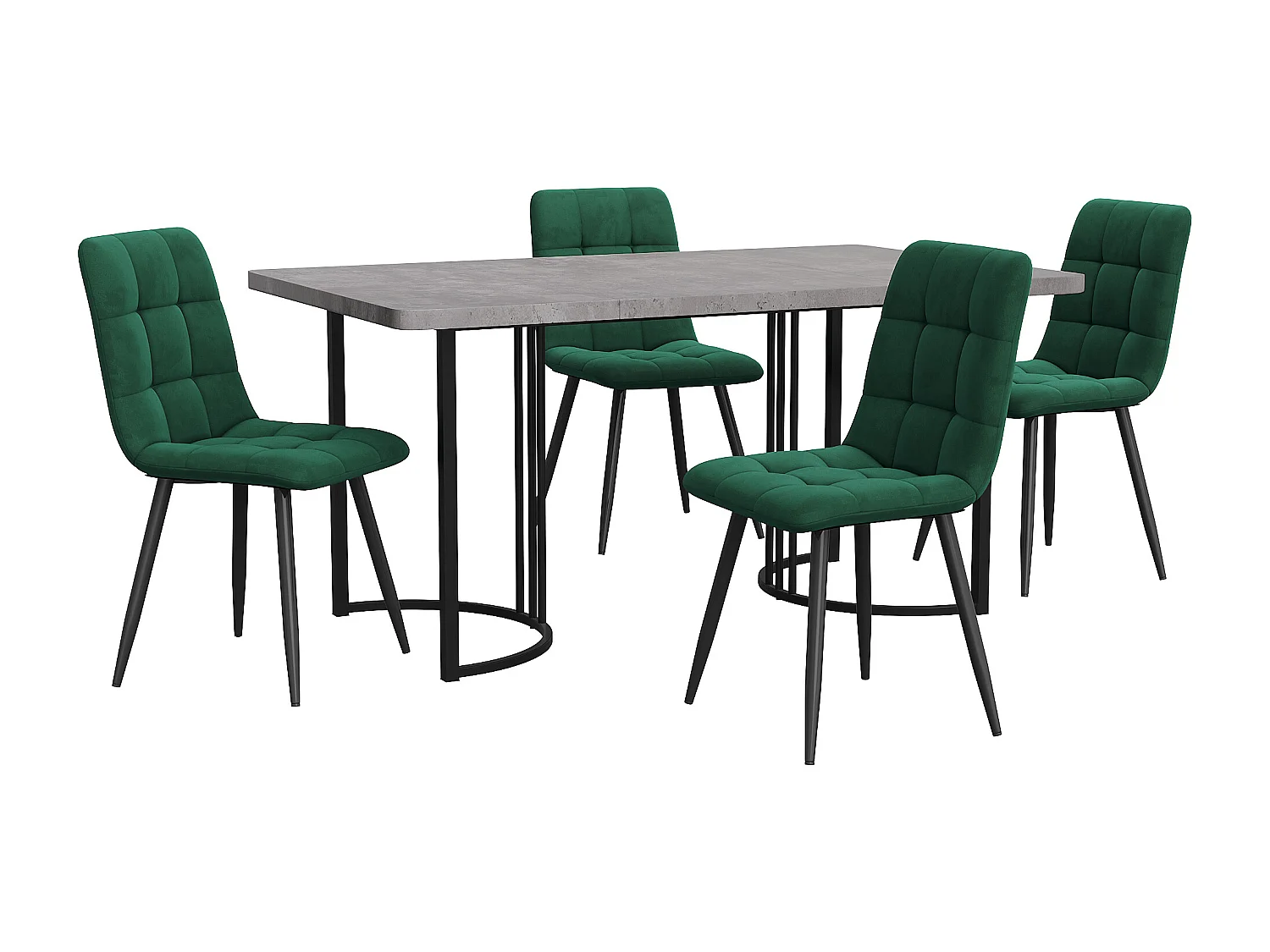 Ensemble table et 4 chaises 140x80x75 cm, plateau effet marbre, pieds réglables, MDF, gris