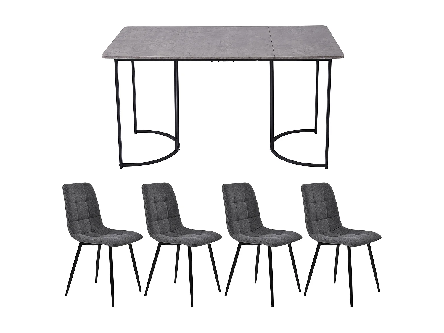 Conjunto de mesa de comedor con 4 sillas 140x80x75 cm, tablero efecto mármol, patas regulables, MDF gris