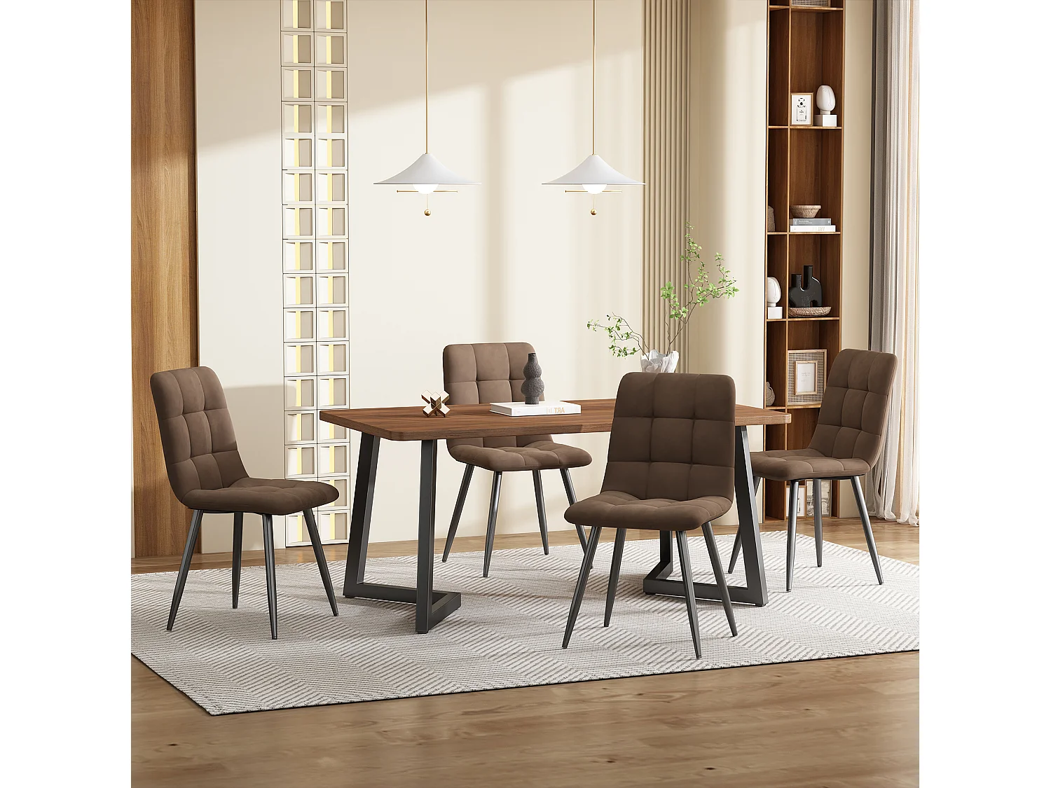 Ensemble table et 4 chaises 117x68x75 cm, gain de place, montage requis, MDF, coloris noyer