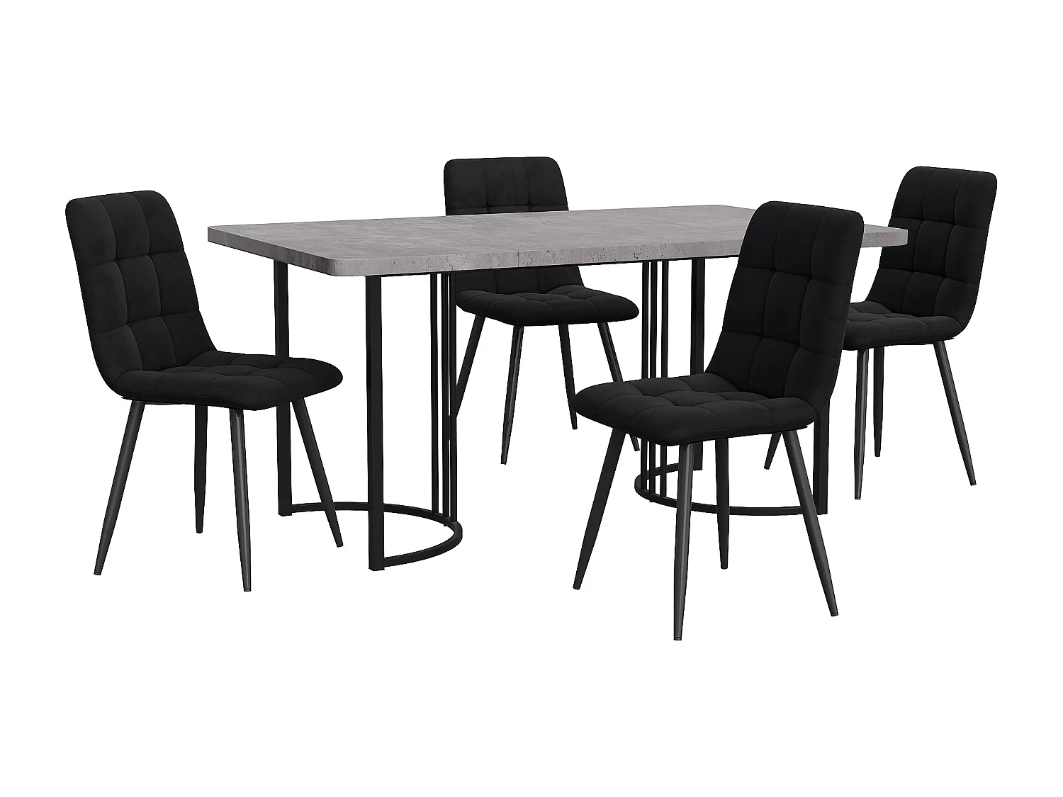 Ensemble table et 4 chaises 140x80x75 cm, plateau effet marbre, pieds réglables, MDF gris