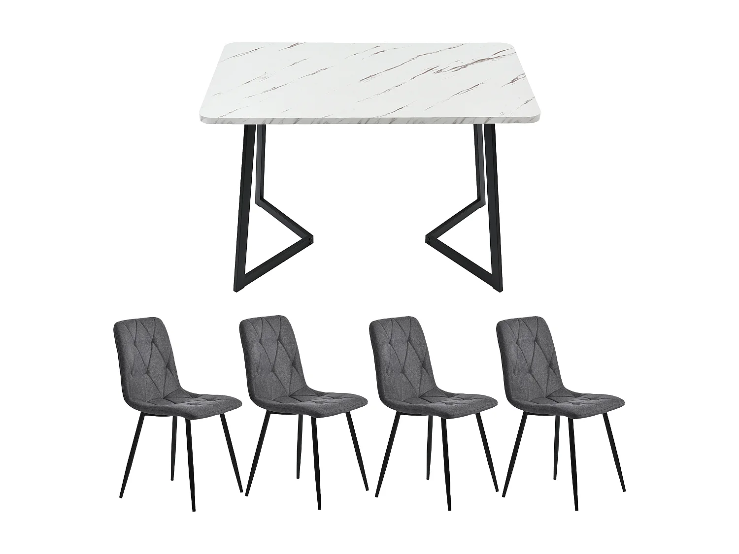 Set tavolo da pranzo 117x68x75 cm con 4 sedie, piano effetto marmo, montaggio facile, MDF, grigio