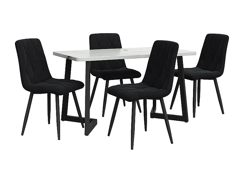 Ensemble table à manger avec 4 chaises 117x68x75 cm, assise rembourrée, pieds métalliques, MDF, noir