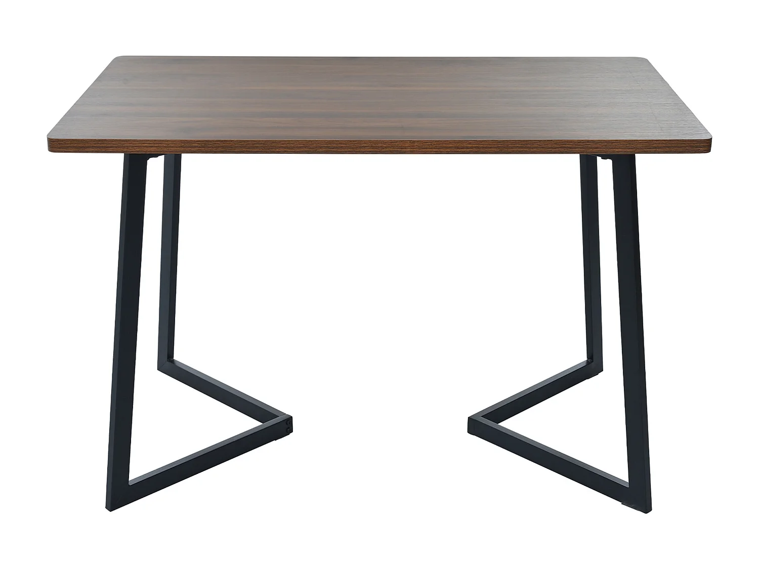 Set van 117x68 cm tafel en 4 beige fluwelen stoelen - zwarte metalen tafelpoten - walnootkleurig MDF-blad