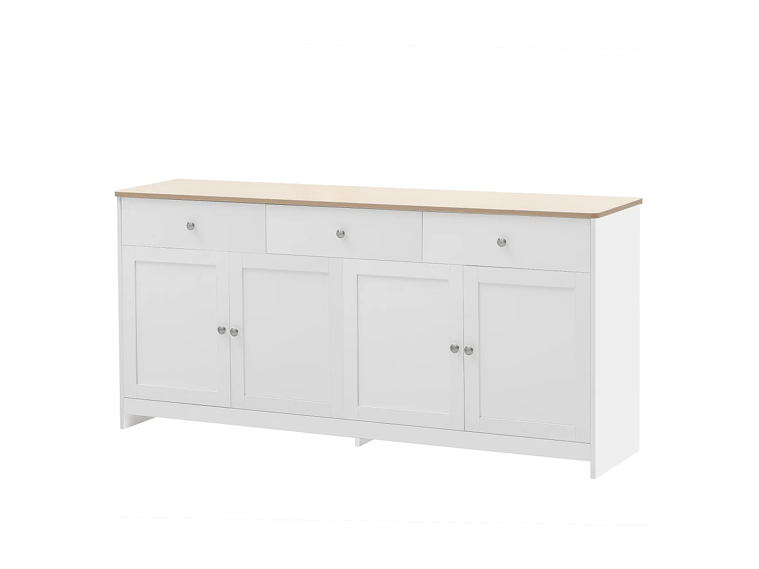 Buffet 160x37x75 cm, 4 portes et 3 tiroirs, étagères réglables, MDF, blanc