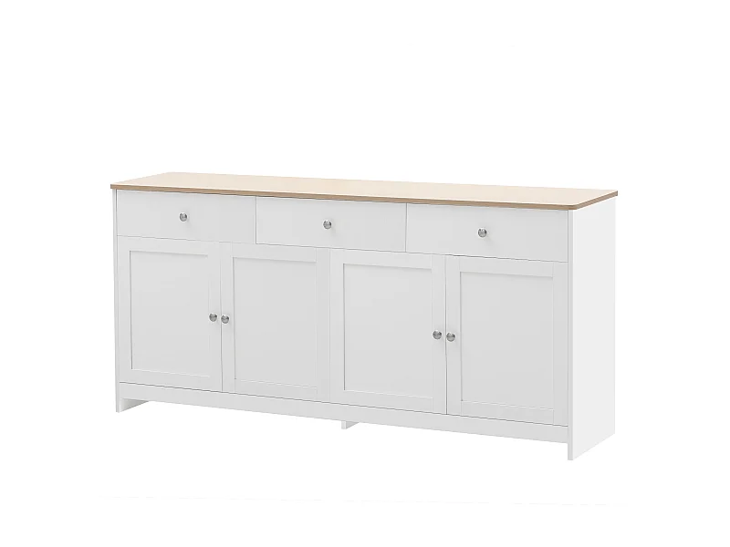 Buffet 160x37x75 cm, 4 portes et 3 tiroirs, étagères réglables, MDF, blanc