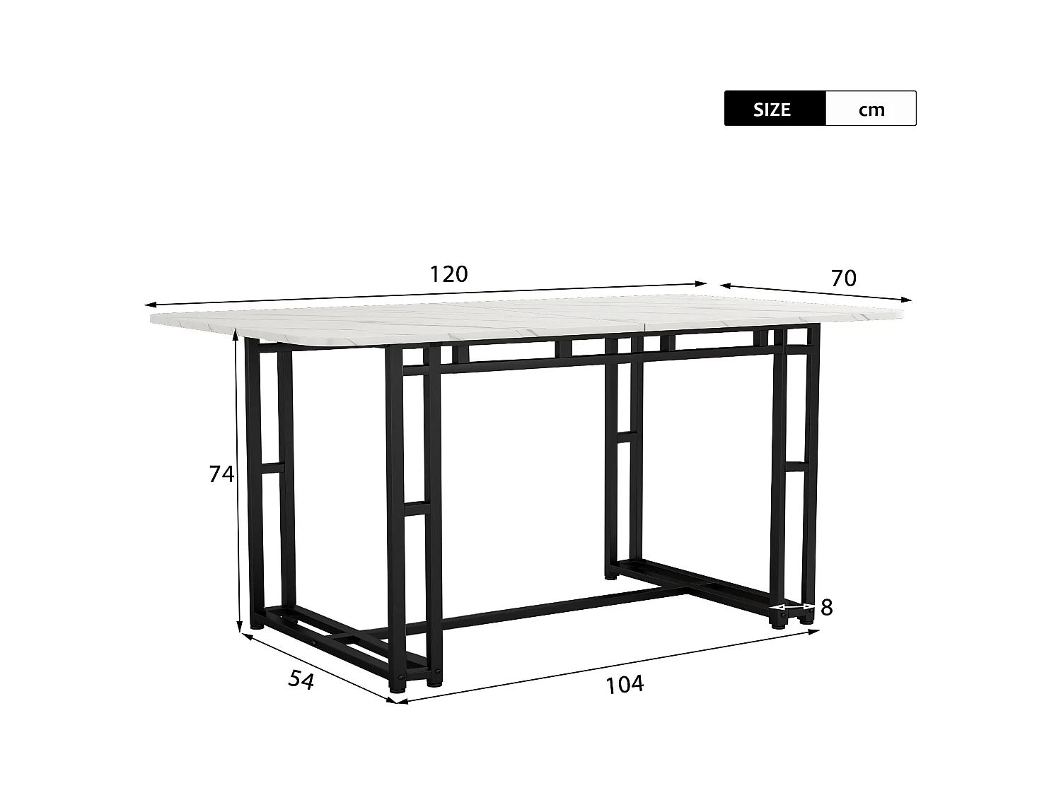 Ensemble table rectangulaire 120x70 cm et 4 chaises velours gris foncé - pieds de table en métal noir - plateau en MDF blanc