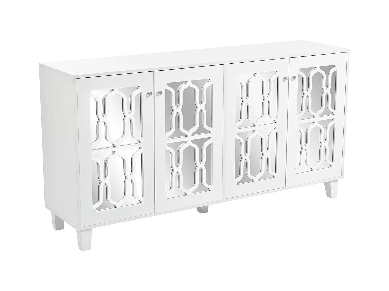 Buffet avec 4 portes miroir buffet salon - bois - blanc 160x40x84 cm - étagères réglables