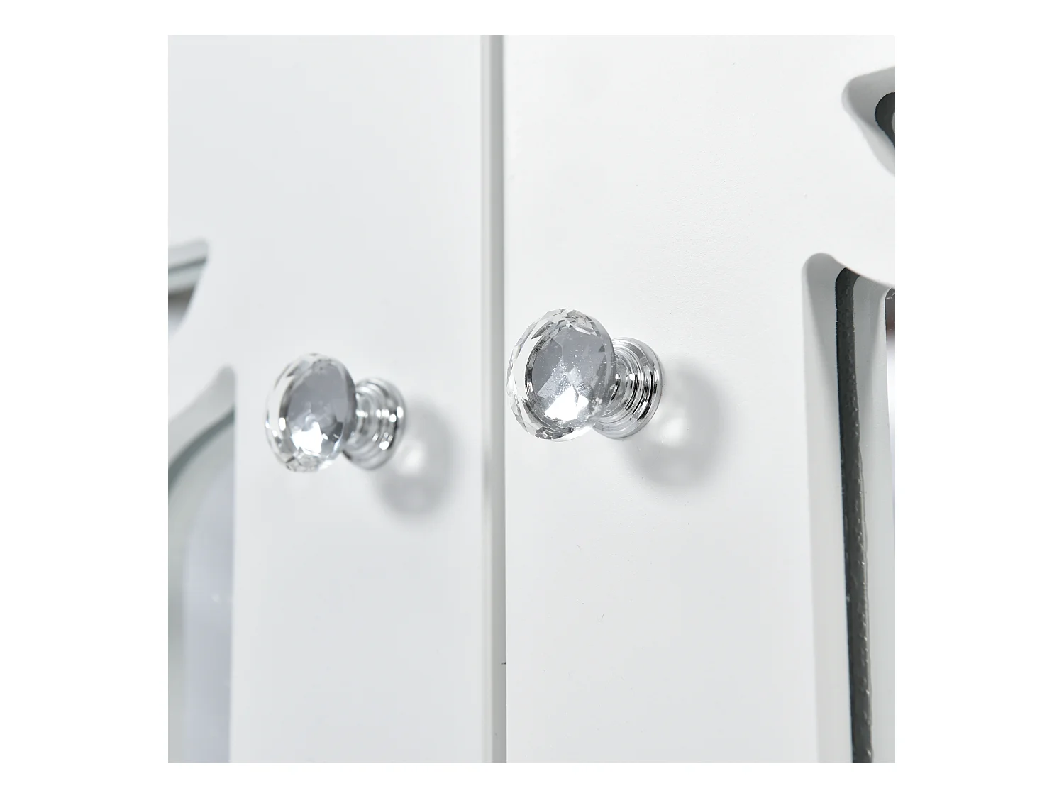 Buffet salle à manger bois avec 4 portes miroir buffet salon blanc 160x40x84 cm - étagères réglables