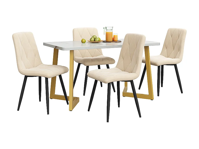 Ensemble table à manger rectangulaire avec 4 chaises 117x68x75 cm, charge 50 kg, montage facile, MDF beige
