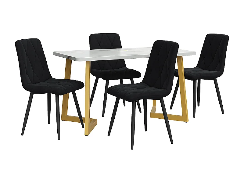 Ensemble table à manger rectangulaire avec 4 chaises 117x68x75 cm, montage facile, MDF, noir