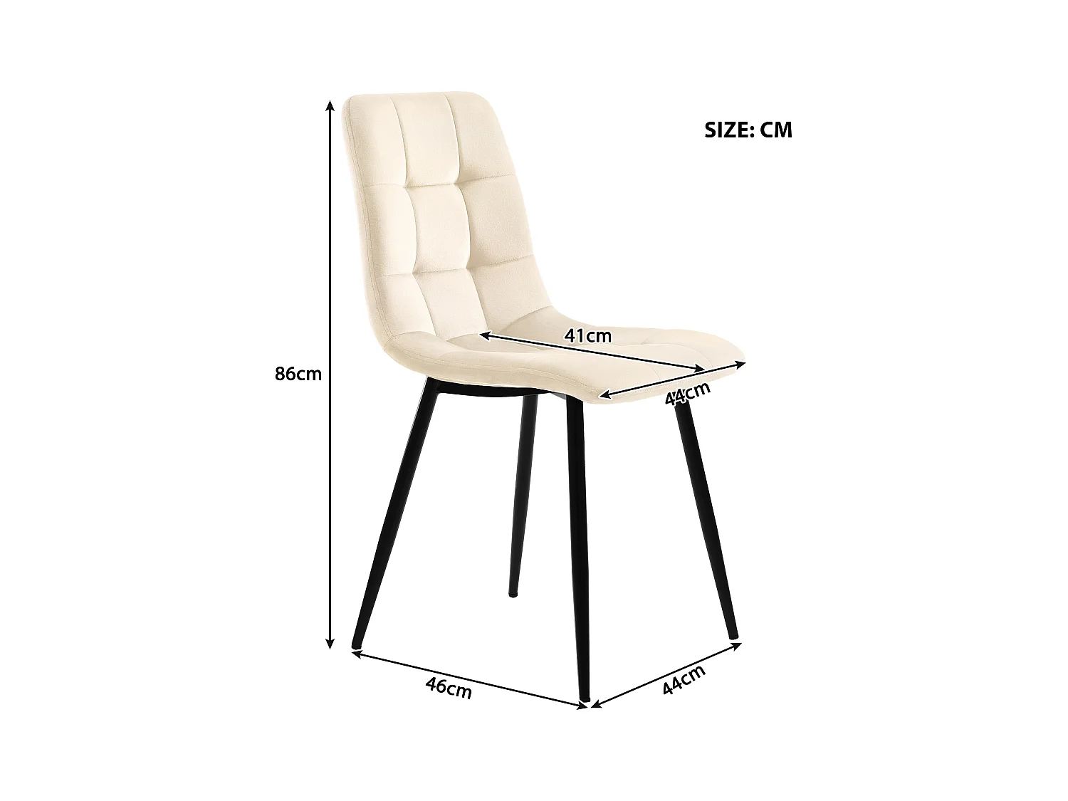 Set van 140x80 cm tafel en 4 beige fluwelen stoelen - zwarte metalen tafelpoten - wit MDF blad