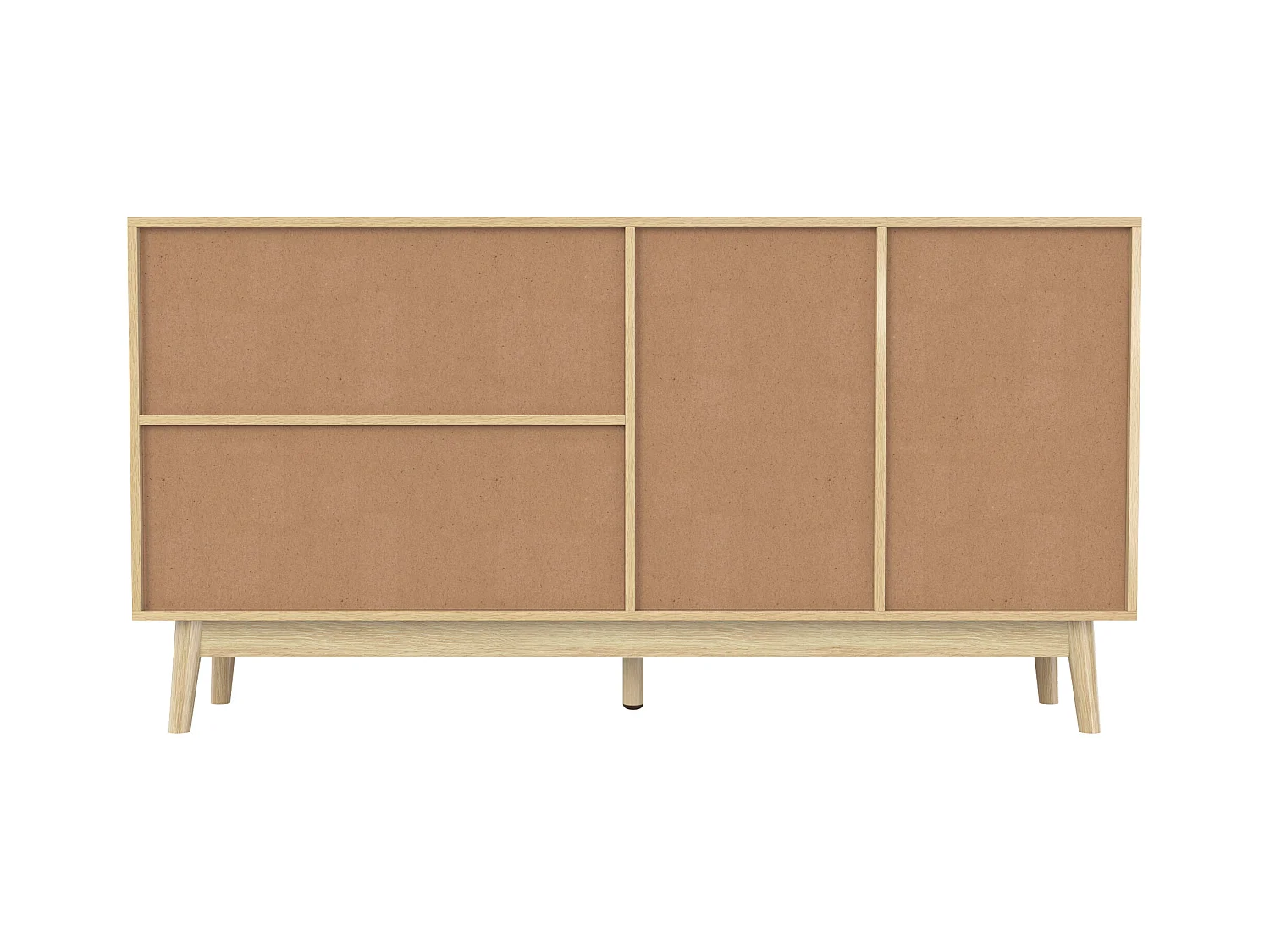 Buffet 155x38x80 cm avec porte coulissante en rotin + 2 tiroirs - meuble de rangement - bois - bois clair