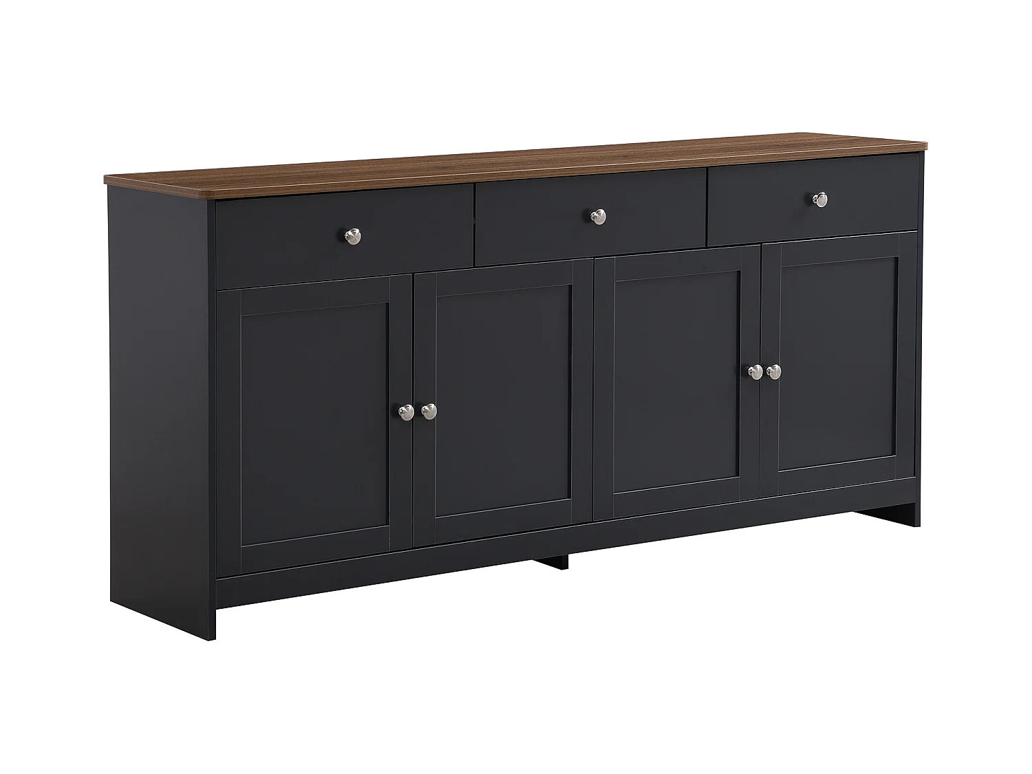 Buffet 160x37x75 cm avec 3 tiroirs  meuble de rangement 4 portes en bois noir