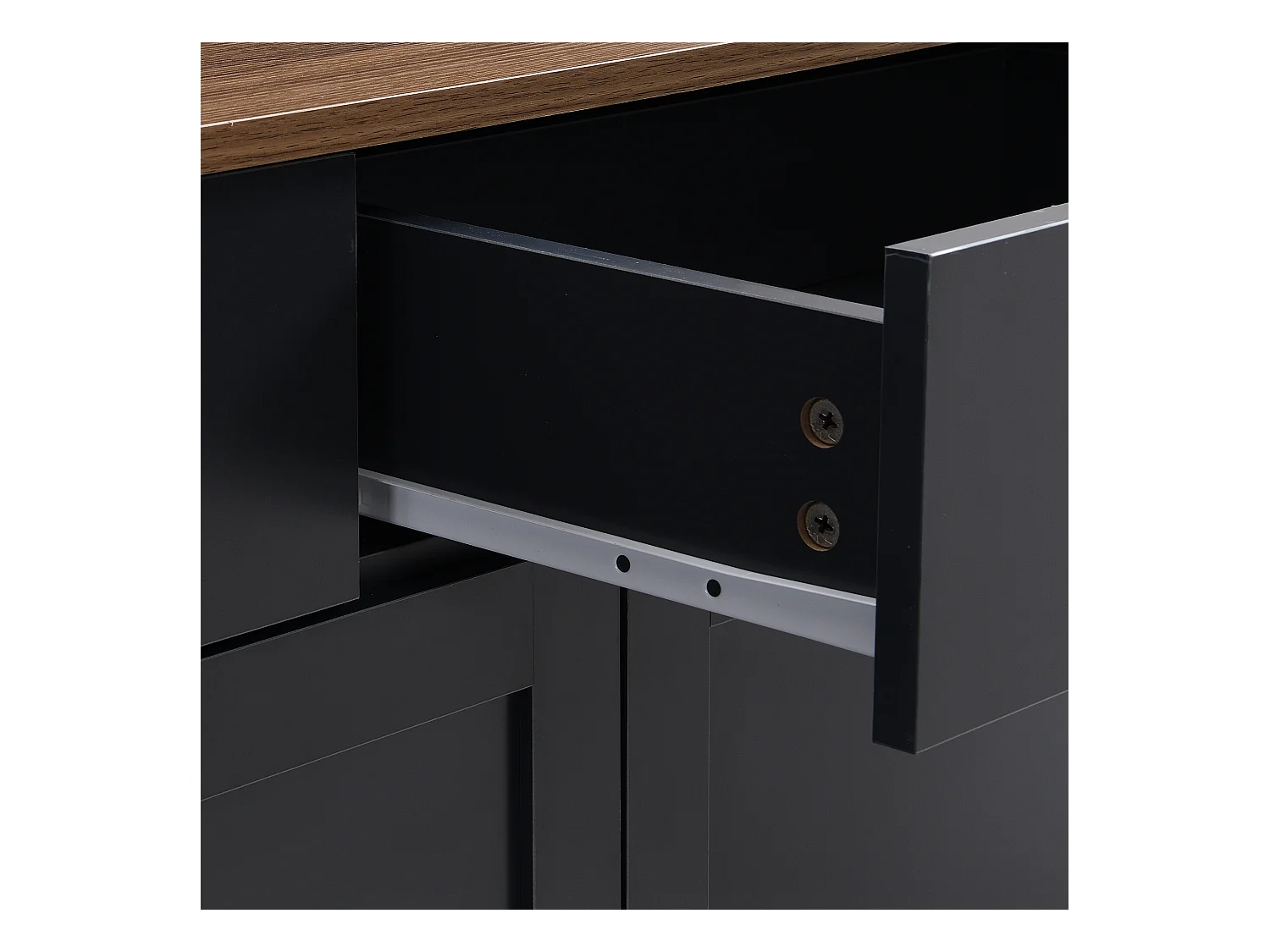 Buffet 160x37x75 cm avec 3 tiroirs  meuble de rangement 4 portes en bois noir