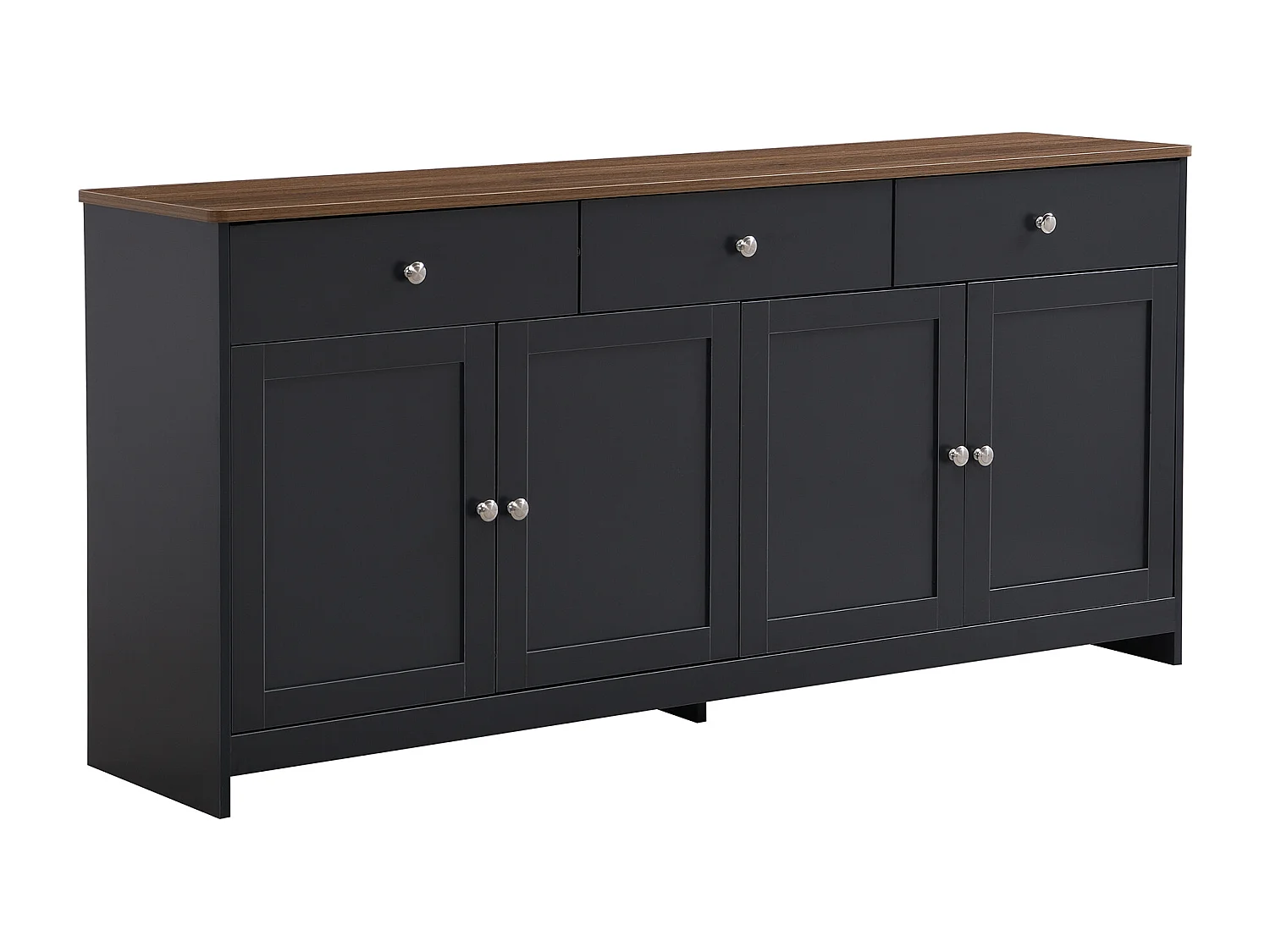 Buffet 160x37x75 cm avec 3 tiroirs  meuble de rangement 4 portes en noir et gris