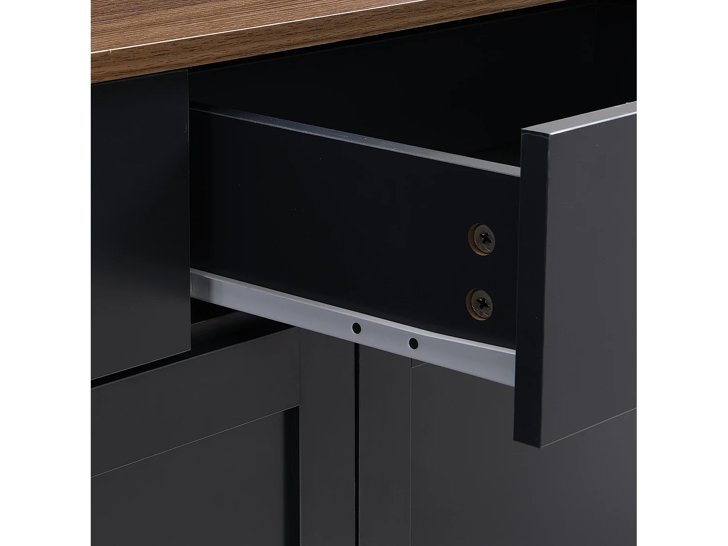 Buffet 160x37x75 cm avec 3 tiroirs  meuble de rangement 4 portes en noir et gris