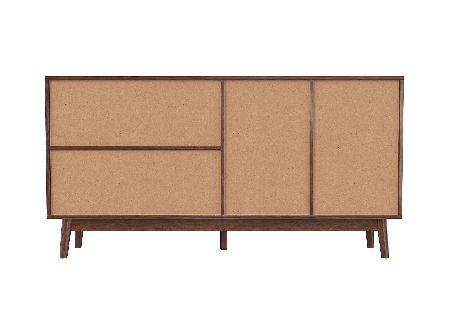 Buffet 155x38x80 cm avec porte coulissante en rotin + 2 tiroirs - meuble de rangement en bois - bois foncé