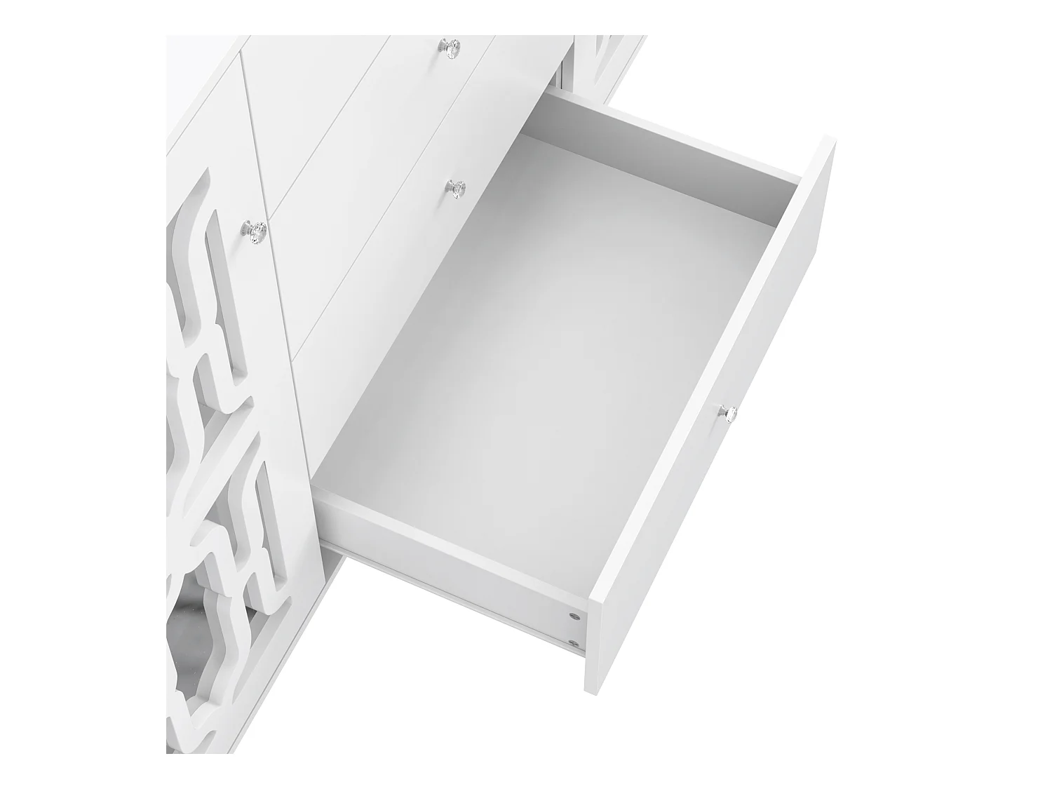 Buffet salle à manger bois avec 2 portes miroir 4 buffet salon blanc 147.5x40x102 cm - étagères réglables