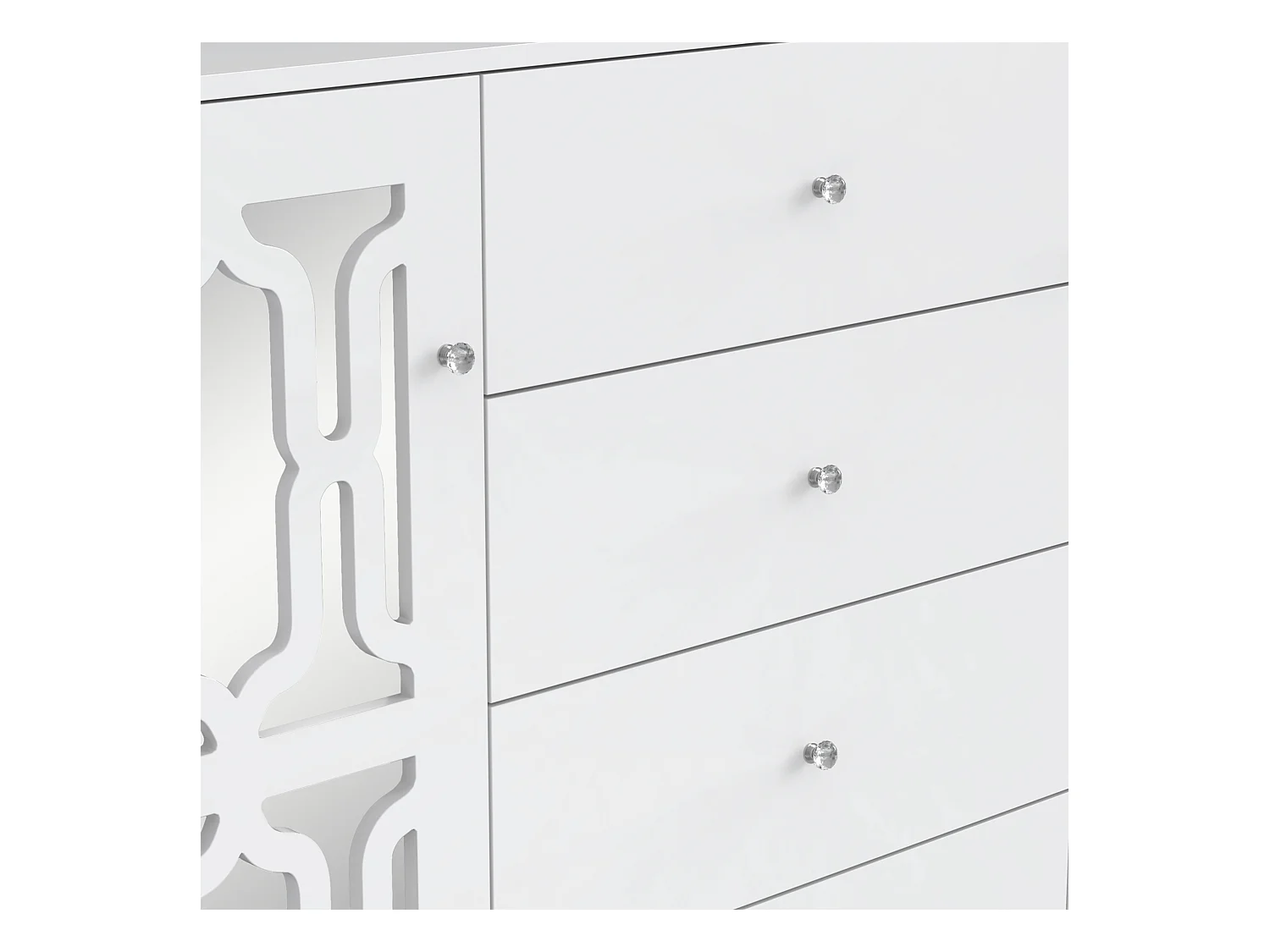 Buffet salle à manger bois avec 2 portes miroir 4 buffet salon blanc 147.5x40x102 cm - étagères réglables