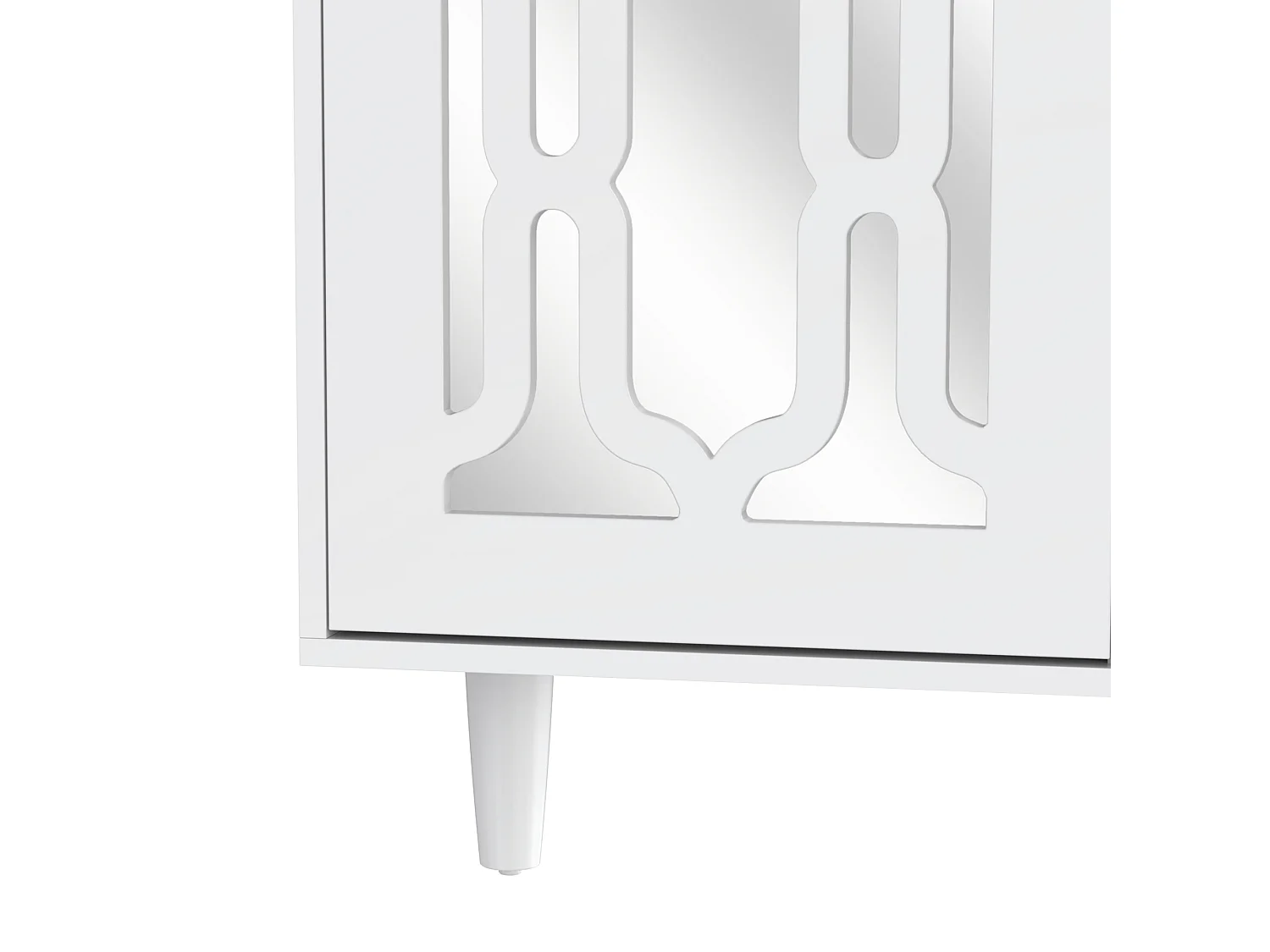 Buffet 147.5x40x102 cm avec 2 portes miroir 4 buffet salon blanc - bois - étagères réglables