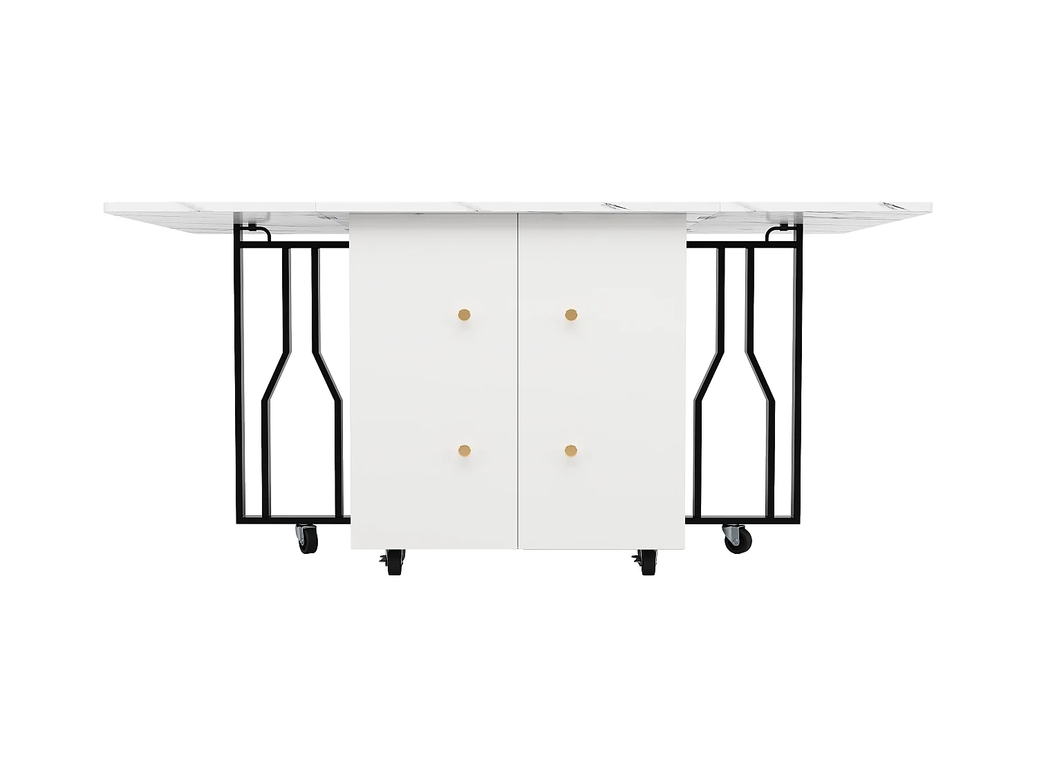 Desserte de cuisine mobile 2 portes Îlot de cuisine en bois avec plateau extensible - pieds en métal noir (80-140)x75x76.3 cm