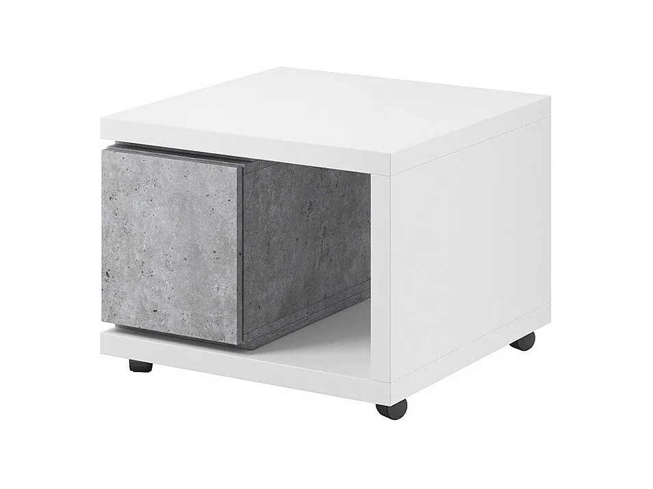 Beistelltisch mit Schublade, Kollektion BERGAME. 70x70 cm. Farben Weiß und Grau.