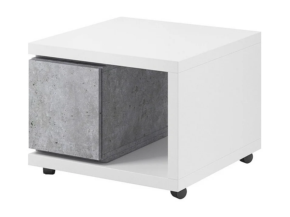 Table d'appoint avec tiroir collection BERGAME. 70x70cm. Coloris blanc et gris.