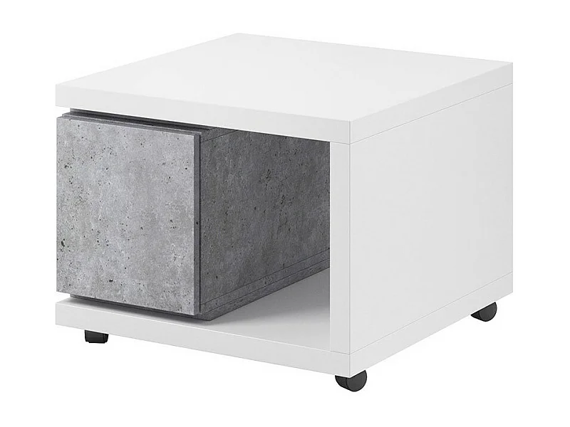 Table d'appoint avec tiroir collection BERGAME. 70x70cm. Coloris blanc et gris.